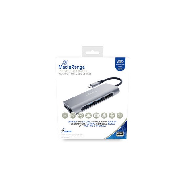 MEDIARANGE MRCS510, USB 3.2 Gen 1 (3.1 Gen 1) Type-C, 60 W, Silber, SD, SDHC, SDXC, USB 3.2 Gen 1 (3.1 Gen 1) Type-A, USB 3.2 Gen 1 (3.1 Gen 1) Type-C, Aluminium