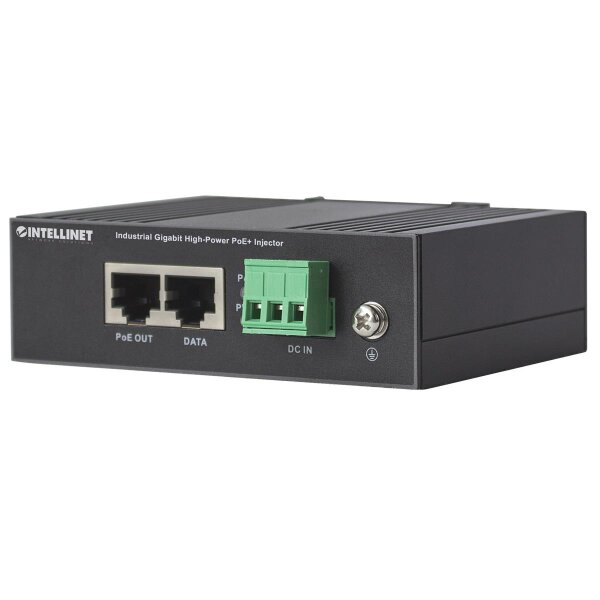 Intellinet Gigabit High-Power PoE+ Industrie-Injektor, 1 x 30 Watt-Port, IEEE 802.3at/af Power over Ethernet (PoE+/PoE), Metallgehäuse, Gigabit Ethernet, 10,100,1000 Mbit/s, IEEE 802.3, IEEE 802.3ab, IEEE 802.3af, IEEE 802.3at, IEEE 802.3u, Schwarz, PoE,