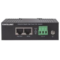 Intellinet Gigabit High-Power PoE+ Industrie-Injektor, 1 x 30 Watt-Port, IEEE 802.3at/af Power over Ethernet (PoE+/PoE), Metallgehäuse, Gigabit Ethernet, 10,100,1000 Mbit/s, IEEE 802.3, IEEE 802.3ab, IEEE 802.3af, IEEE 802.3at, IEEE 802.3u, Schwarz, PoE,