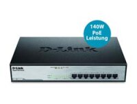 D-Link DGS-1008MP, Unmanaged, Gigabit Ethernet (10/100/1000), Vollduplex, Power over Ethernet (PoE), Rack-Einbau, 1U