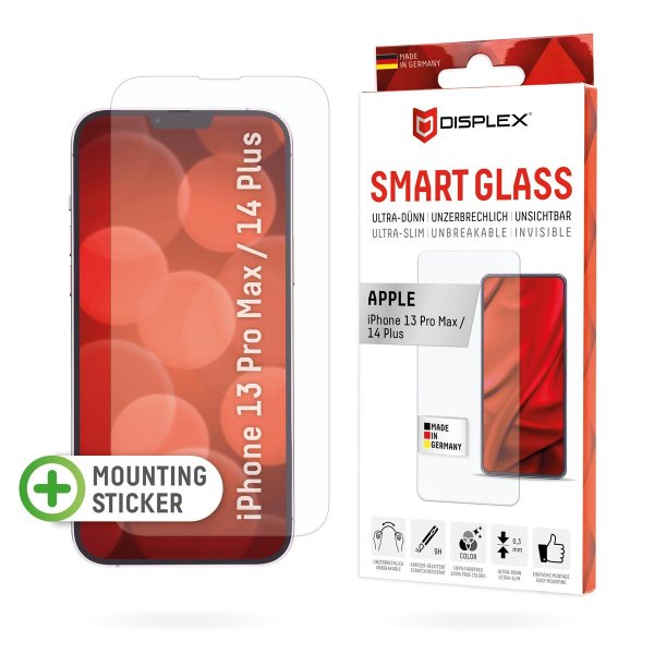 E.V.I. Displex Smart Glass (9H) für Apple iPhone 13 Pro Max/14 Plus, Montagesticker, unzerbrechlich, ultra-dünn, unsichtbar, Apple, iPhone 13 Pro Max/ iPhone 14 Plus, Trockene Anwendung, Schlagfest, Kratzresistent, Staubresistent, Transparent, 1 Stück(e)