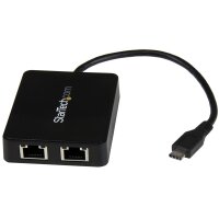 StarTech.com USB-C auf Dual-Gigabit Ethernet Adapter mit USB (Typ-A) Anschluss, Kabelgebunden, RJ-45, USB, 5000 Mbit/s, Schwarz