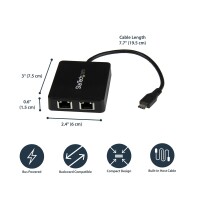 StarTech.com USB-C auf Dual-Gigabit Ethernet Adapter mit USB (Typ-A) Anschluss, Kabelgebunden, RJ-45, USB, 5000 Mbit/s, Schwarz