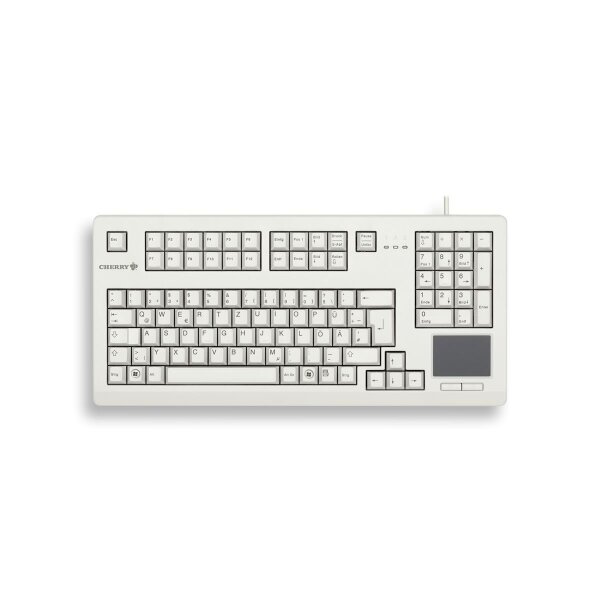 Cherry TouchBoard G80-11900 Kabelgebundene Tastatur mit Touchpad, Hell Grau, USB (QWERTZ - DE), Volle Größe (100%), Kabelgebunden, USB, Mechanischer Switch, QWERTZ, Grau