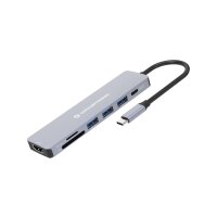 Conceptronic DONN19G 7-in-1 USB 3.2 Gen 1 Dockingstation, HDMI, USB-A 3.0 x 3, SD, TF/MicroSD, 100W USB PD, Kabelgebunden, USB 3.2 Gen 1 (3.1 Gen 1) Type-C, 100 W, Grau, MicroSD (TransFlash), SD, 5 Gbit/s