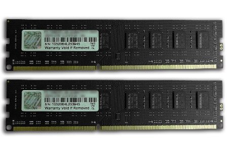 G.Skill F3-10600CL9D-4GBNS, 4 GB, 2 x 2 GB, DDR3, 1333 MHz, 240-pin DIMM