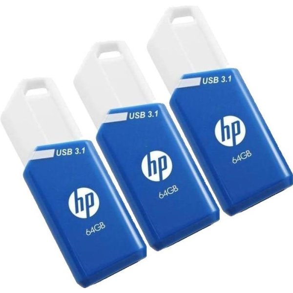 HP PNY x755w Triple Pack, 64 GB, USB Typ-A, 3.2 Gen 1 (3.1 Gen 1), 75 MB/s, Dia, Blau, Weiß