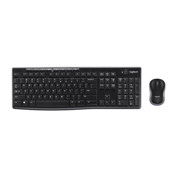 Logitech Wireless Combo MK270, Volle Größe (100%), Kabellos, RF Wireless, QWERTY, Schwarz, Silber, Maus enthalten