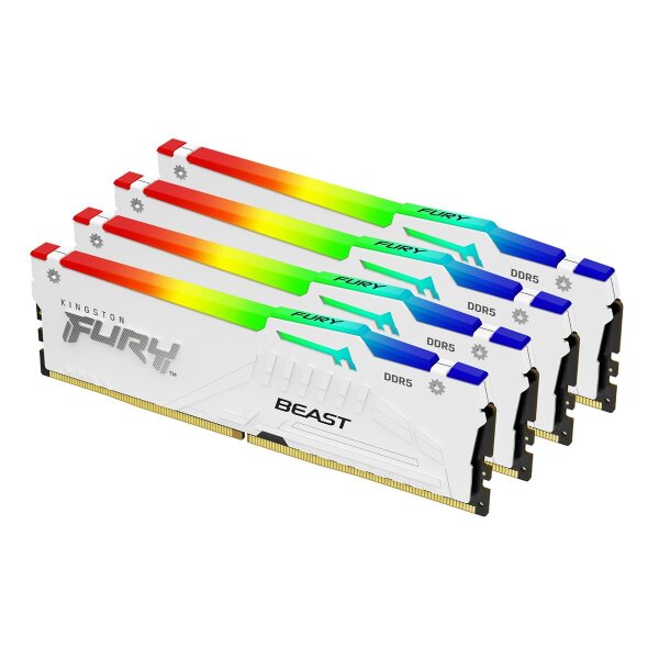 Kingston FURY Beast 64 GB 6000 MT/s DDR5 CL40 DIMM (4er-Kit) White RGB XMP, 64 GB, 4 x 16 GB, DDR5, 288-pin DIMM, Weiß