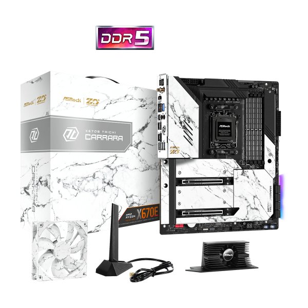 ASRock X670E Taichi Carrara, AMD, Buchse AM5, AMD Ryzen 5 5th Gen, AMD Ryzen 7 5th Gen, AMD Ryzen 9 5th Gen, DDR5-SDRAM, 128 GB, DIMM