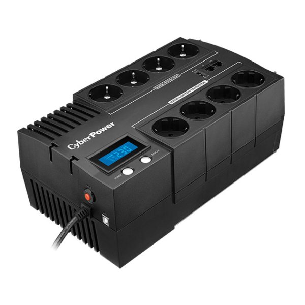 CyberPower Systems CyberPower BR700ELCD Line-Interactive USV 700VA/420W LCD, AVR, USB (HID), RJ45 Lan Protection, Ausgang (4+4) Schuko, USB Ladegerät, Line-Interaktiv, 0,7 kVA, 420 W, Sine, 165 V, 290 V