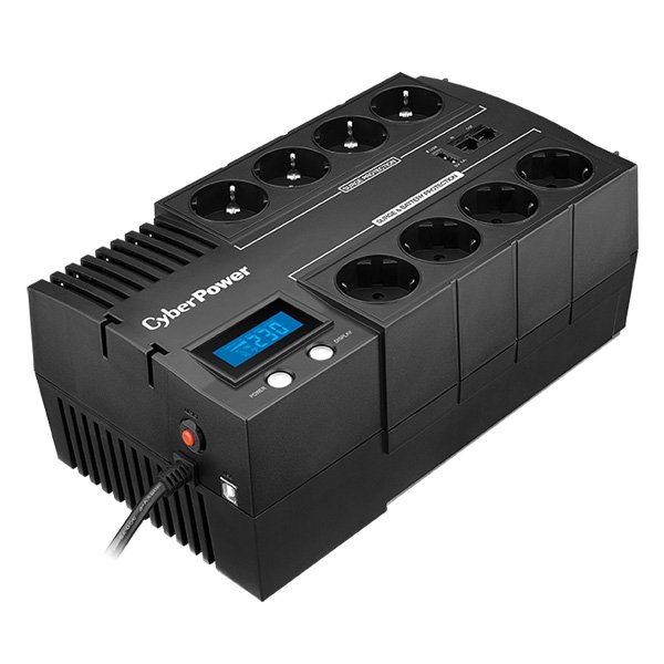 CyberPower Systems CyberPower BR1200ELCD Line-Interactive USV 1200VA/720W LCD, AVR, USB (HID), RJ45 Lan Protection, Ausgang (4+4) Schuko, USB Ladegerät, Line-Interaktiv, 1,2 kVA, 720 W, Sine, 165 V, 290 V