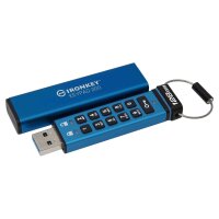 Kingston IronKey 128GB Keypad 200, FIPS 140-3 Lvl 3 (ausstehend) AES-256 Verschlüsselung, 128 GB, USB Typ-A, 3.2 Gen 1 (3.1 Gen 1), 145 MB/s, Schutzhülle, Blau