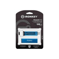 Kingston IronKey 128GB Keypad 200, FIPS 140-3 Lvl 3 (ausstehend) AES-256 Verschlüsselung, 128 GB, USB Typ-A, 3.2 Gen 1 (3.1 Gen 1), 145 MB/s, Schutzhülle, Blau