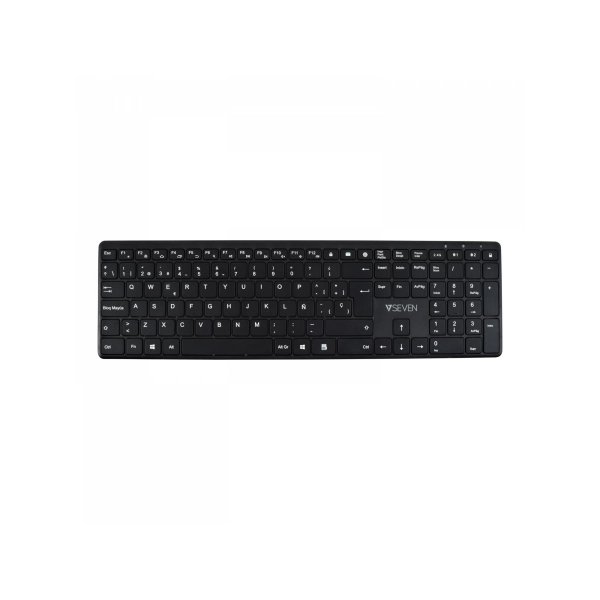 V7 Bluetooth Tastatur KW550ESBT, 2,4 GHz Dualmodus, Spanisch QWERTY – Schwarz, Volle Größe (100%), Verkabelt & Kabellos, USB + Bluetooth, QZERTY, Schwarz