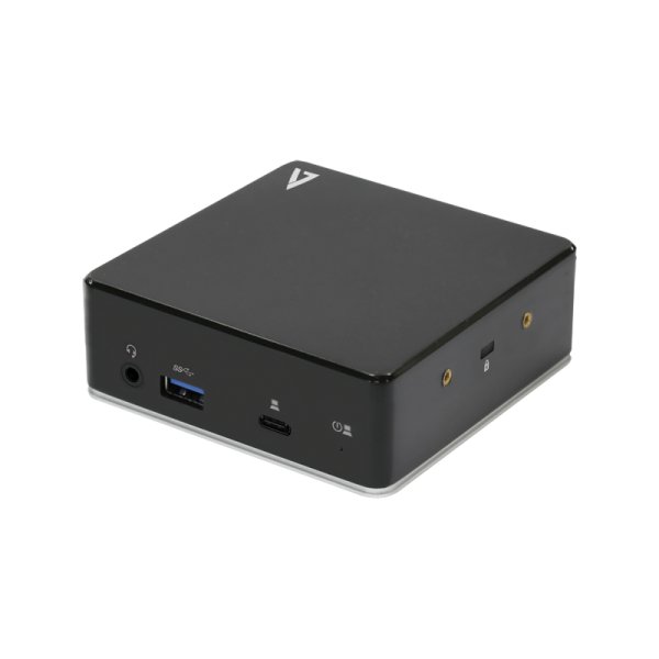 V7 Universal USB-C Docking Station mit 2x HDMI, 3,5 mm Audio Combo Ein-/Ausgang, Gigabit Ethernet, 3x USB 3.1 und 85 W Stromversorgung, USB Typ-C, Schwarz