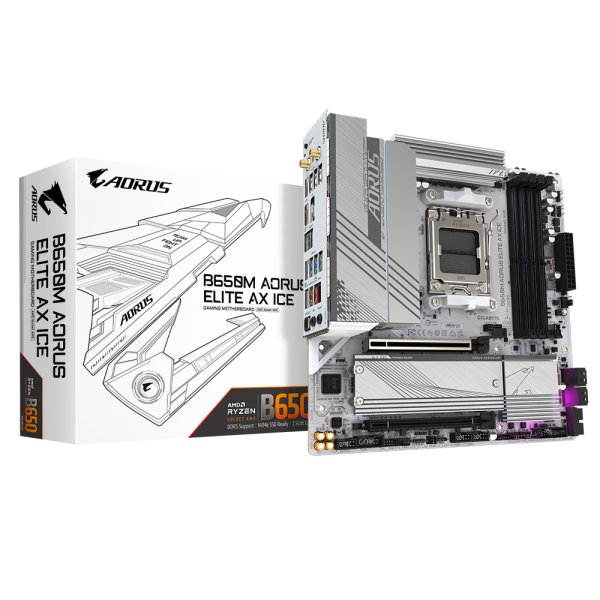 Gigabyte B650M AORUS ELITE AX ICE, AMD, Sockel AM5, AMD Ryzen™ 7, 192 GB, DDR5-SDRAM, 192 GB