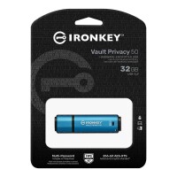 Kingston IronKey 32GB Vault Privacy 50 AES-256 verschlüsselter, FIPS 197, 32 GB, USB Typ-A, 3.2 Gen 1 (3.1 Gen 1), 250 MB/s, Kappe, Schwarz, Blau