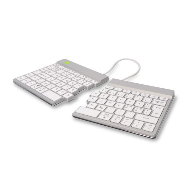 R-Go Tools Ergonomische Tastatur R-Go Split Break mit Pausensoftware, ergonomische geteilte Tastatur, QWERTY (US), kabellos, weiß, Kabellos, Bluetooth, QWERTY, Weiß