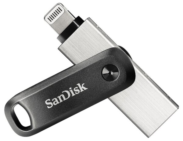 SanDisk iXpand, 64 GB, USB Type-A / Lightning, 3.2 Gen 2 (3.1 Gen 2), Drehring, Schwarz, Silber