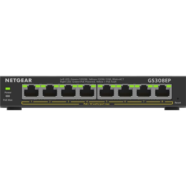 Netgear 8-Port Gigabit Ethernet PoE+ Plus Switch (GS308EP), Managed, L2/L3, Gigabit Ethernet (10/100/1000), Vollduplex, Power over Ethernet (PoE)