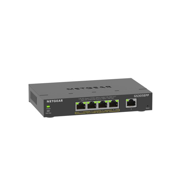 Netgear 5-Port Gigabit Ethernet High-Power PoE+ Plus Switch (GS305EPP), Managed, L2/L3, Gigabit Ethernet (10/100/1000), Vollduplex, Power over Ethernet (PoE)