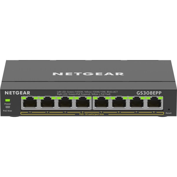 Netgear 8-Port Gigabit Ethernet High-Power PoE+ Plus Switch (GS308EPP), Managed, L2/L3, Gigabit Ethernet (10/100/1000), Vollduplex, Power over Ethernet (PoE)