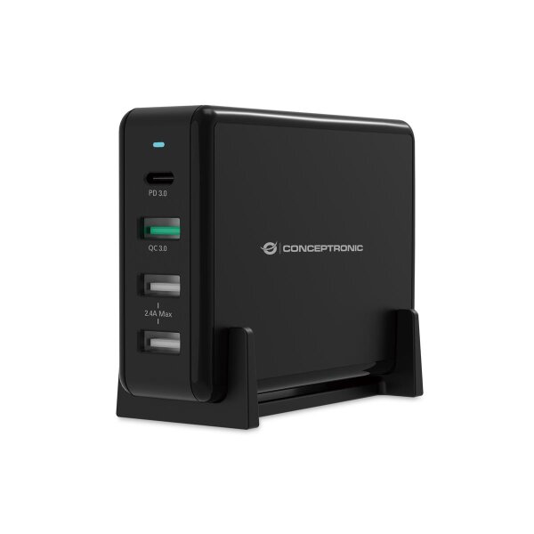 Conceptronic OZUL 4-Port 65W USB-PD Desktop-Ladegerät, Indoor, AC, 5 V, Schwarz