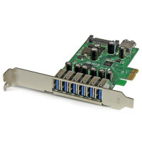 StarTech.com 7 Port PCI Express USB 3.0 Karte, PCIe, SATA, USB 3.2 Gen 1 (3.1 Gen 1), Full-height / Low-profile, Grün, Metallisch, 3 m, 1920042 h