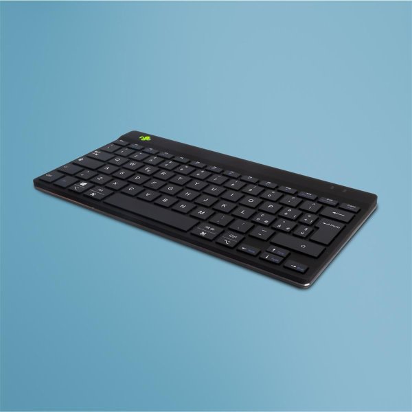 R-Go Tools Ergonomische Tastatur R-Go Compact Break, kompakte Tastatur mit Pausensoftware, QWERTY (IT), Bluetooth, Schwarz, Mini, Kabelgebunden, USB, QWERTY, Schwarz