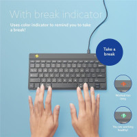 R-Go Tools Ergonomische Tastatur R-Go Compact Break, kompakte Tastatur mit Pausensoftware, QWERTY (IT), Bluetooth, Schwarz, Mini, Kabelgebunden, USB, QWERTY, Schwarz