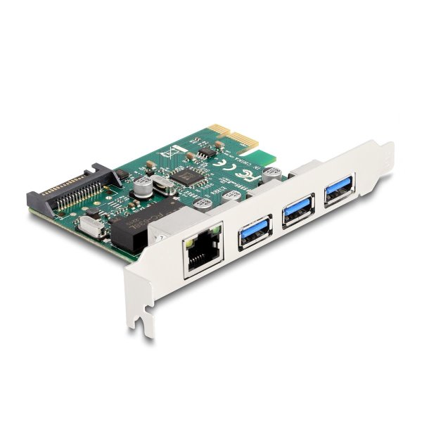 Delock 90105, PCIe, RJ-45, USB 3.2 Gen 1 (3.1 Gen 1), PCIe 2.0, RJ-45, SATA 15-Pin, Grün, Grau