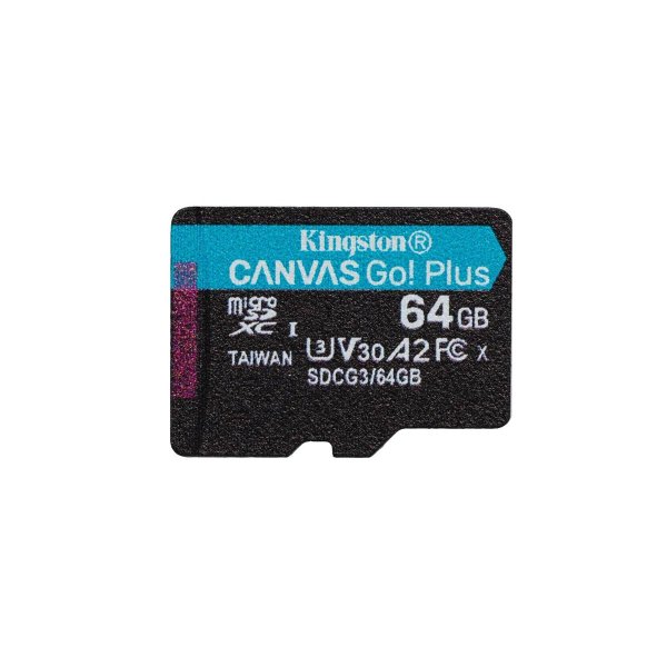 Kingston 64GB microSDXC Canvas Go Plus 170R A2 U3 V30 Einzelpack ohne Adapter, 64 GB, MicroSD, Klasse 10, UHS-I, 170 MB/s, 70 MB/s