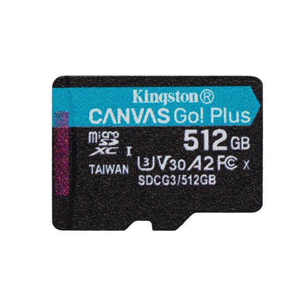 Kingston 512GB microSDXC Canvas Go Plus 170R A2 U3 V30 Einzelpack ohne Adapter, 512 GB, MicroSD, Klasse 10, UHS-I, 170 MB/s, 90 MB/s