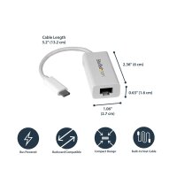 StarTech.com USB-C auf Gigabit-Ethernet-Adapter - Weiß - USB 3.0 auf RJ45 LAN-Netzwerkadapter - USB-Typ-C auf Ethernet, Kabelgebunden, USB Typ-C, Ethernet, 5000 Mbit/s, Weiß