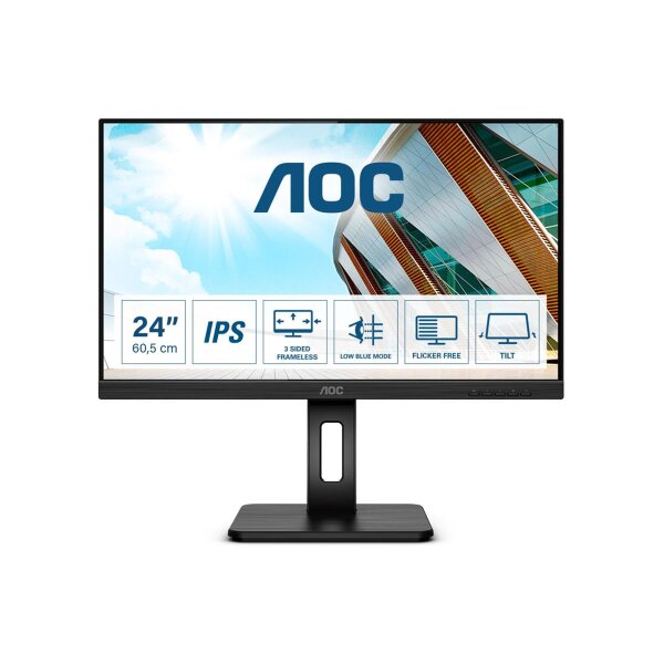 AOC P2 Q24P2Q, 60,5 cm (23.8"), 2560 x 1440 Pixel, Quad HD, LED, 4 ms, Schwarz