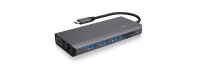 ICY BOX IB-DK4070-CPD, Kabelgebunden, USB 3.2 Gen 1 (3.1 Gen 1) Type-C, 100 W, 1000 Mbit/s, Anthrazit, Schwarz, MicroSDXC, SDXC