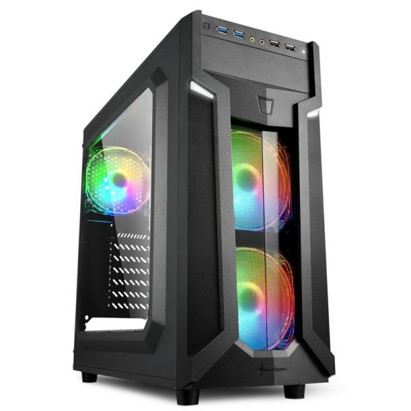 Sharkoon VG6-W RGB, Midi Tower, PC, Schwarz, ATX, micro ATX, Mini-ATX, Gaming, Blau, Grün, Rot