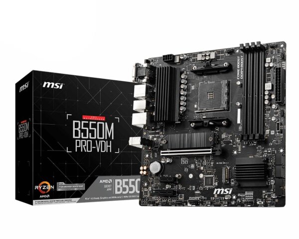 MSI B550M PRO-VDH, AMD, Sockel AM4, AMD Ryzen™ 5, AMD Ryzen™ 7, 3rd Generation AMD Ryzen™ 9, DDR4-SDRAM, 128 GB, DIMM