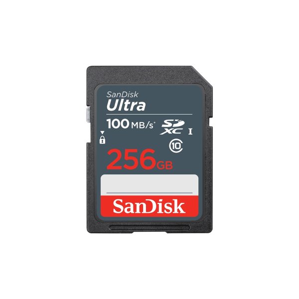 SanDisk Ultra, 256 GB, SDXC, Klasse 10, UHS-I, 100 MB/s, Schockresistent, Temperaturbeständig, Wasserdicht, Röntgensicher