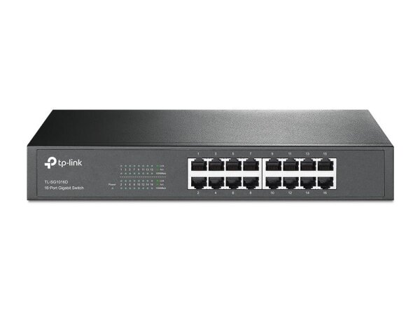 TP-LINK TL-SG1016D, Unmanaged, L2, Gigabit Ethernet (10/100/1000), Vollduplex, Rack-Einbau