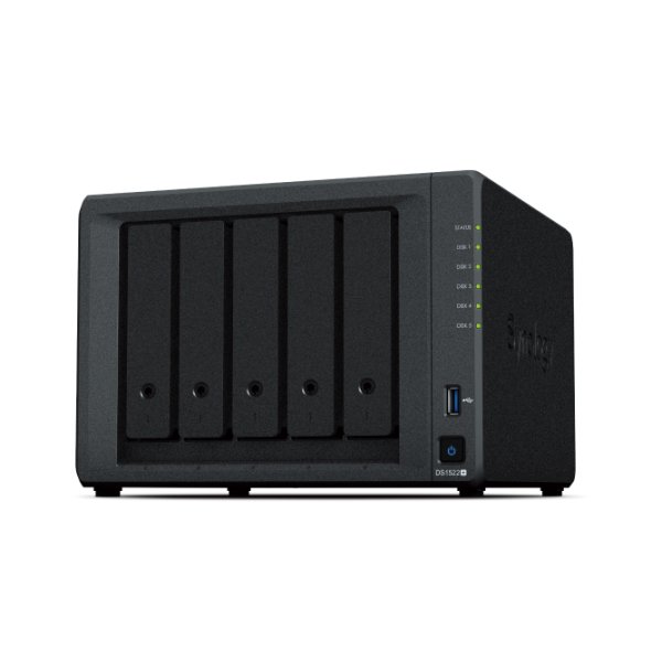 Synology DiskStation DS1522+, NAS, Tower, AMD Embedded R-Series SoC, R1600, 20 TB, Schwarz