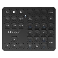 SANDBERG Wireless Numeric Keypad Pro, Verkabelt & Kabellos, RF kabellos + USB, Membran Key Switch, Schwarz