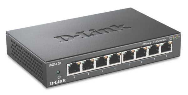 D-Link DGS-108, Unmanaged, L2, Gigabit Ethernet (10/100/1000), Vollduplex