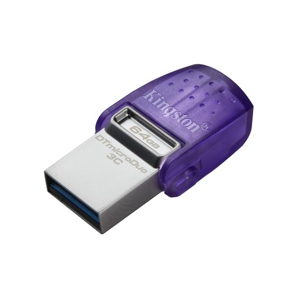 Kingston DataTraveler 64GB microDuo 3C 200MB/s dual USB-A + USB-C, 64 GB, USB Type-A / USB Type-C, 3.2 Gen 1 (3.1 Gen 1), 200 MB/s, andere, Violett, Edelstahl