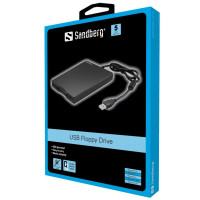 SANDBERG USB Floppy Drive, 360 RPM, 1 Disks, USB 2.0, 102 mm, 140 mm, 17 mm