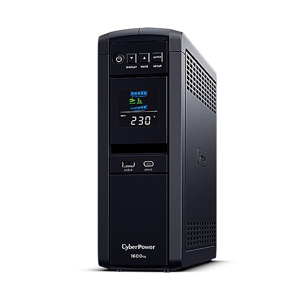 CyberPower Systems CyberPower CP1600EPFCLCD Line-Interactive USV 1600VA/1000W Reine Sinuswelle, AVR, LCD, USB (HID), DB9, RJ45 Lan Protection, Ausgang (6) Schuko, Expansion Port für opt. Netzwerkkomunikation, USB A+C Ladegerät, Line-Interaktiv, 1,6 kVA, 1