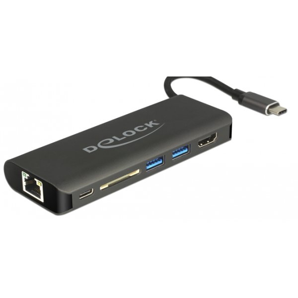 Delock 87721, USB 3.2 Gen 1 (3.1 Gen 1) Type-A, Schwarz, MMC, SD, SDHC, SDXC, HDMI, USB 3.2 Gen 1 (3.1 Gen 1) Type-A, USB 3.2 Gen 1 (3.1 Gen 1) Type-C, USB, 60 W